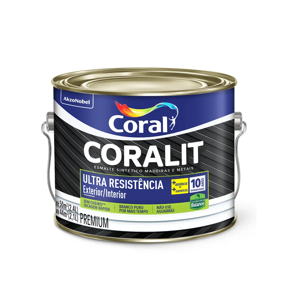 Esmalte Sintético Brilhante Branco Ultra Resistência Base Água 2,4L Coral